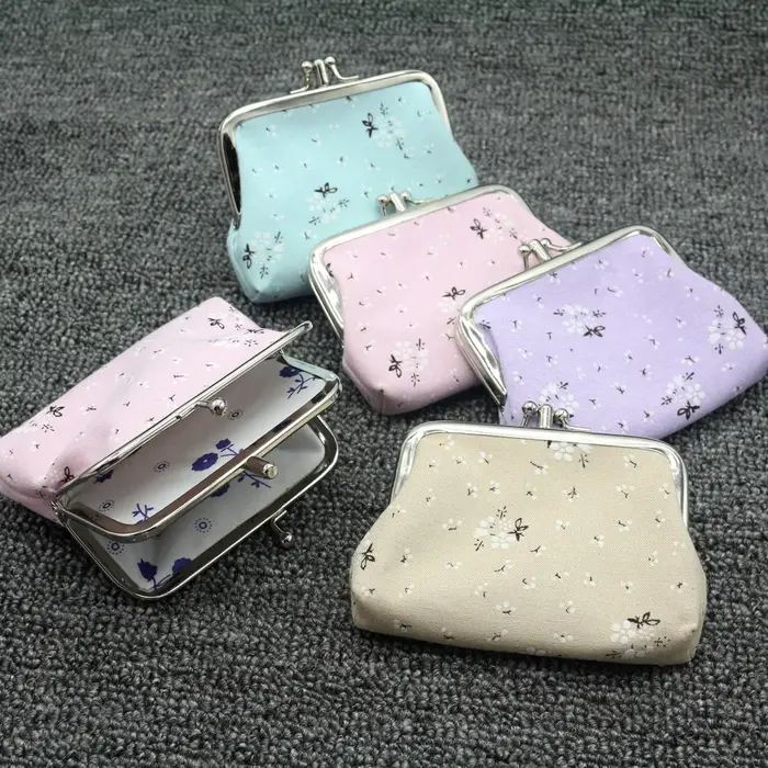 Femmes porte-monnaie mignon fleur imprimé dames Mini sac sac à monnaie deux boutons en métal poche pochette