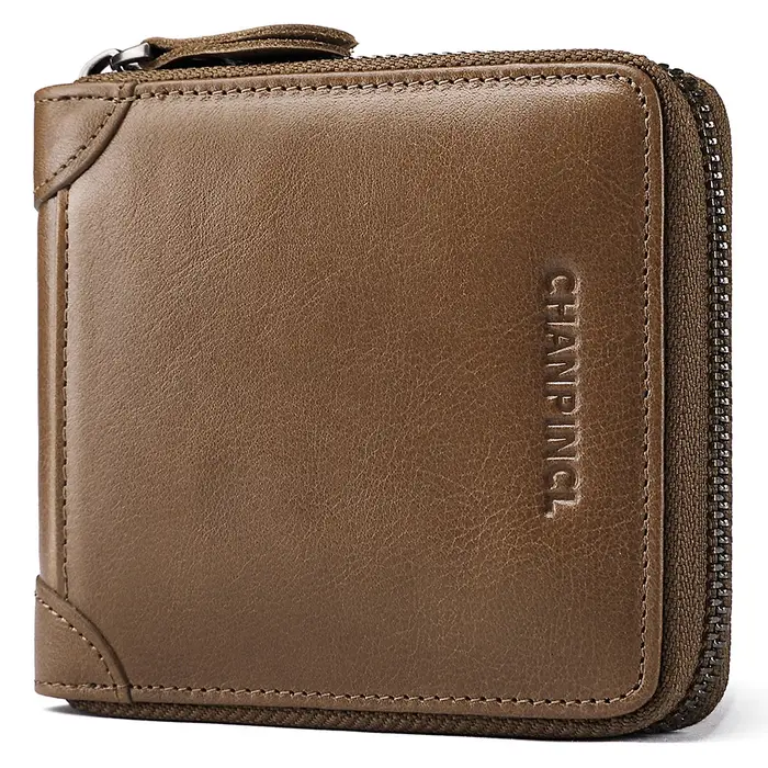 Portefeuille Homme à Zip Intégral en Cuir Italien Antique CHANPINCL – Poche à Monnaie