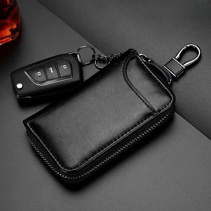 Porte-clés en cuir véritable unisexe