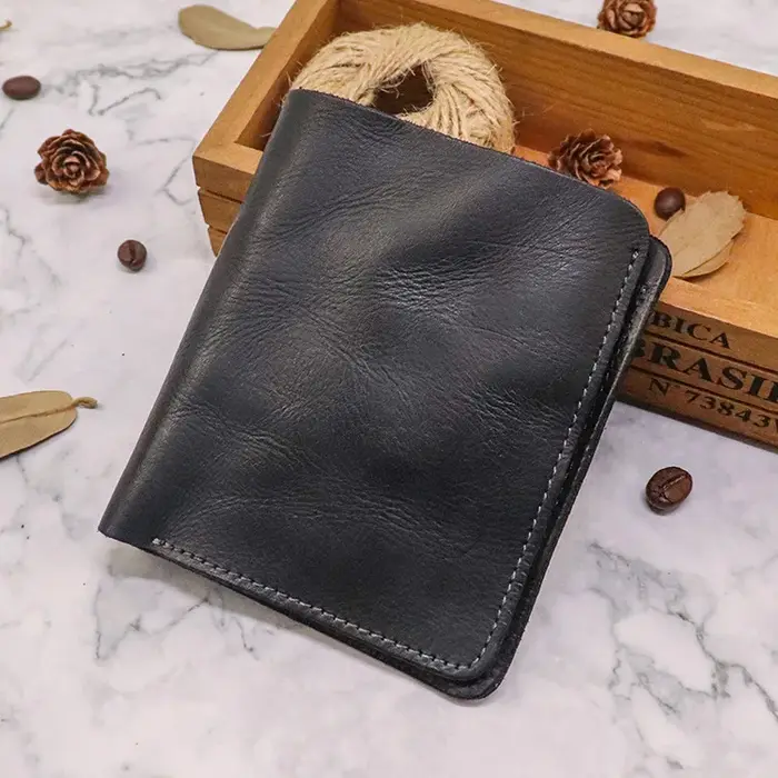 Portefeuille en cuir véritable pour hommes, Vintage, froissé, court, pliable, Compact, porte-carte d