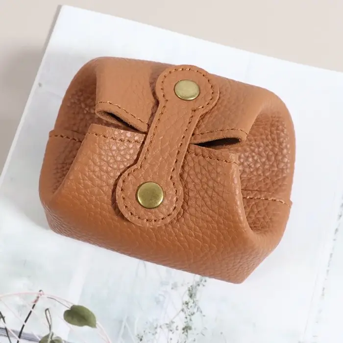 Porte-monnaie Portable en cuir PU de couleur unie