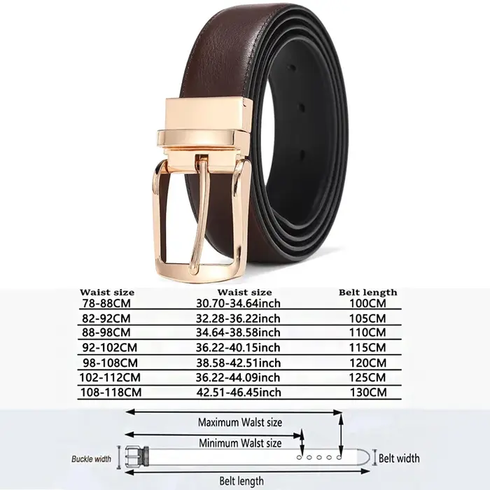 Ceinture réversible en cuir véritable pour hommes