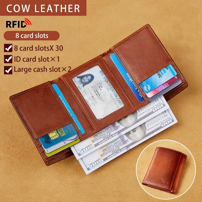 Portefeuille pour homme Dante Retro à trois volets en cuir véritable avec protection anti-vol