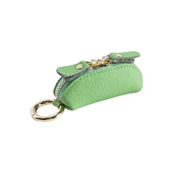 Porte-monnaie compact en cuir avec fermeture éclair sécurisée et porte-clés