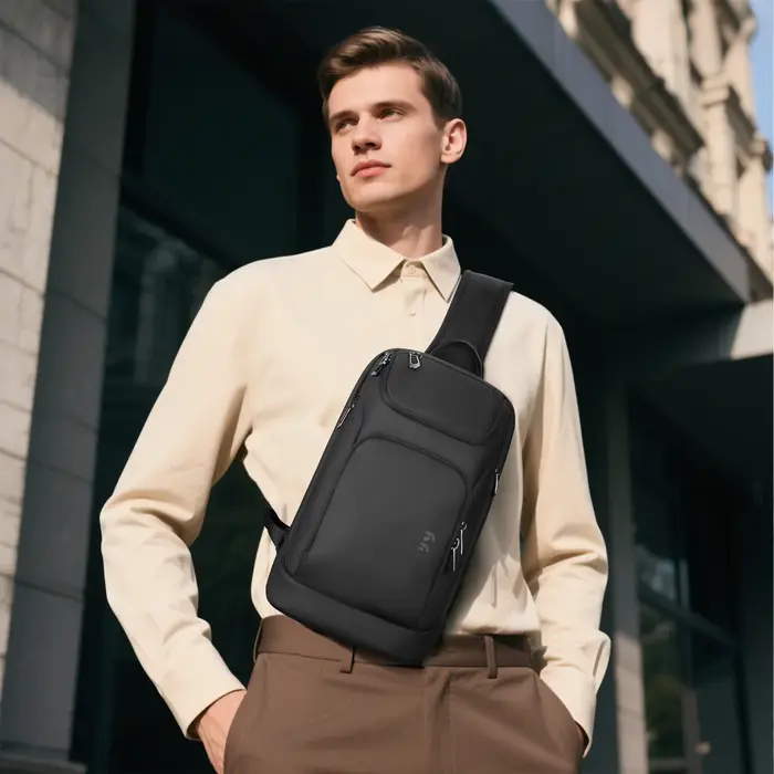 HcanKcan sac à bandoulière pour hommes d'affaires sac de poitrine étanche à la mode pour IPad 11 pou