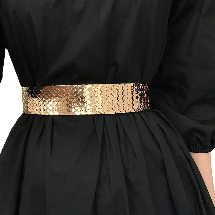 Ceinture en cuir élastique noir sans trous pour femmes