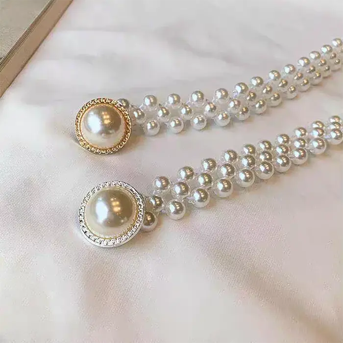 Ceinture Élastique Élégante pour Femme avec Chaîne de Perles