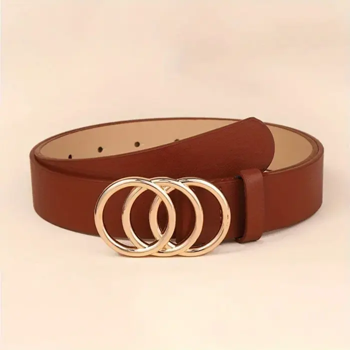 1 pièces doré Triple anneau boucle ceintures Simple couleur unie PU cuir ceinture jean pantalon cein