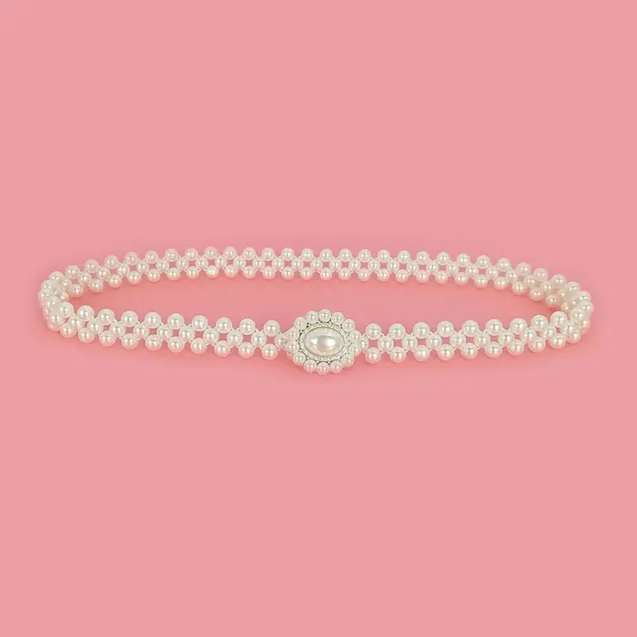 Ceinture élastique élégante pour femme avec incrustation d'agate et fausses perles
