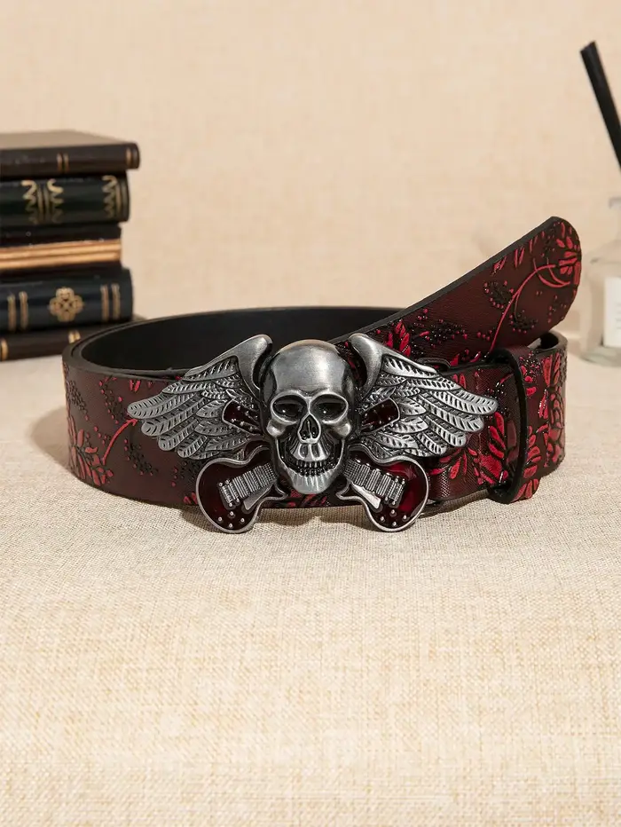 Ceinture en relief floral bordeaux pour hommes