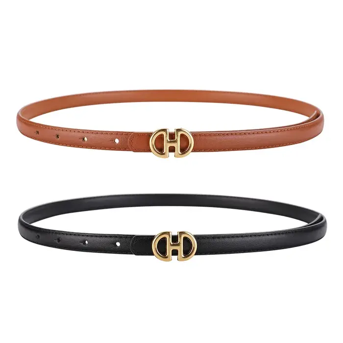 Ceinture fine en cuir véritable pour femmes, mode de luxe, peau de vache de haute qualité, costume décoratif, robe d'été, ceinture fine étroite noire