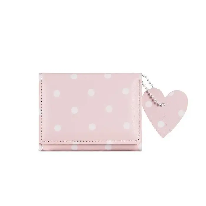 Petit portefeuille en cuir PU à pois avec joli pendentif en forme de cœur et design compact