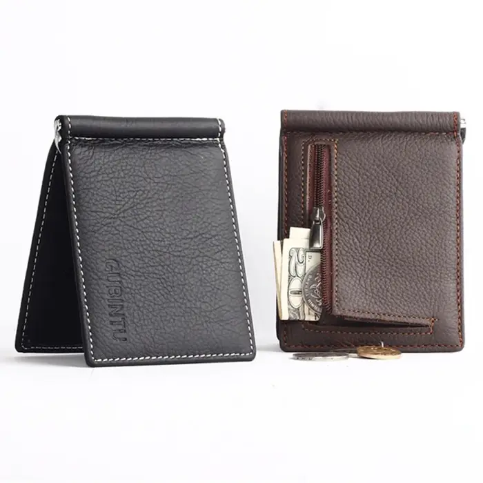 GUBINTU Portable Mini hommes en cuir véritable pince à billets portefeuille avec poche pour monnaie petite carte