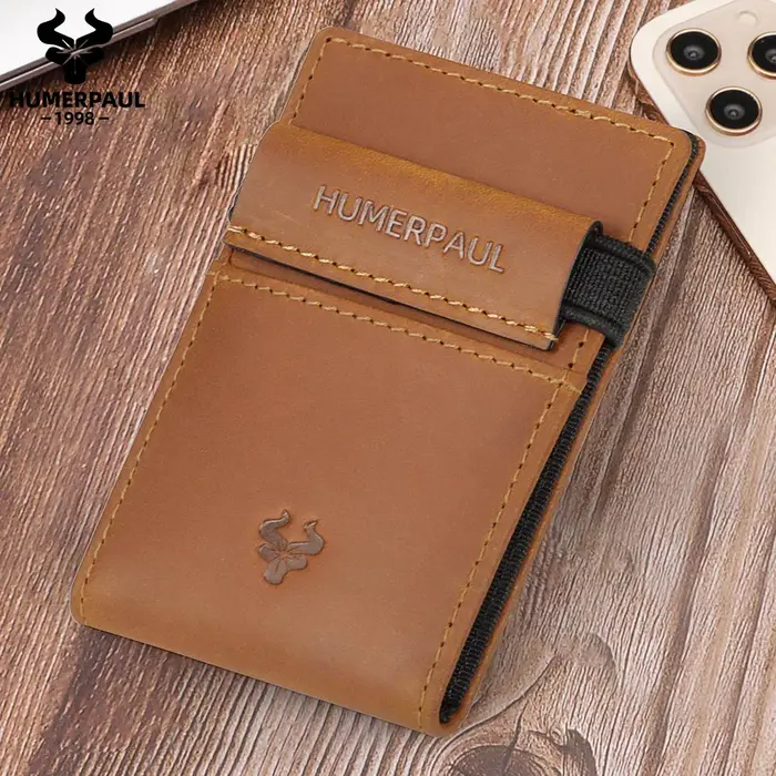 HUMERPAUL mince RFID porte-carte portefeuille pour hommes en cuir véritable Ultra-mince porte-monnaie Portable affaires ID sacs de billets de banque