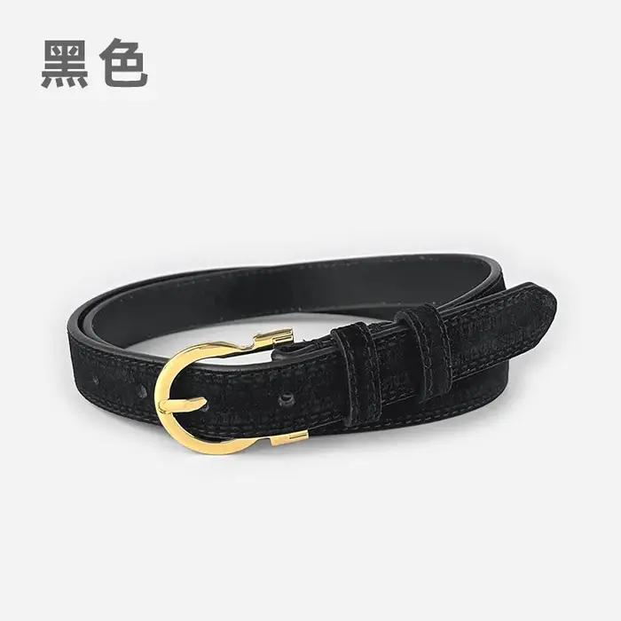Ceinture en cuir suédé pour femme, sangle de jean, design simple, vintage, bleu, camel
