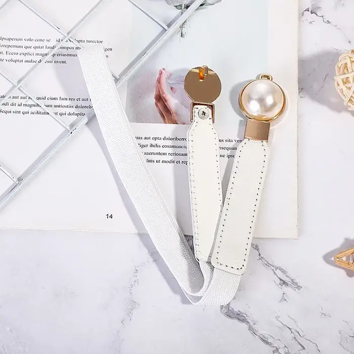 Ceinture élastique élégante pour femmes, avec boucles doubles perles, ceinture fine, ceinture décora