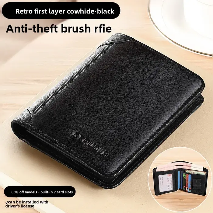 Portefeuille en cuir véritable pour homme, porte-cartes en cuir de qualité supérieure, blocage RFID,