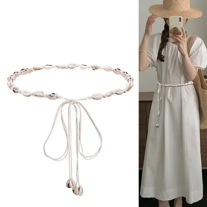 Ceinture fine en coquillage blanc pour femme