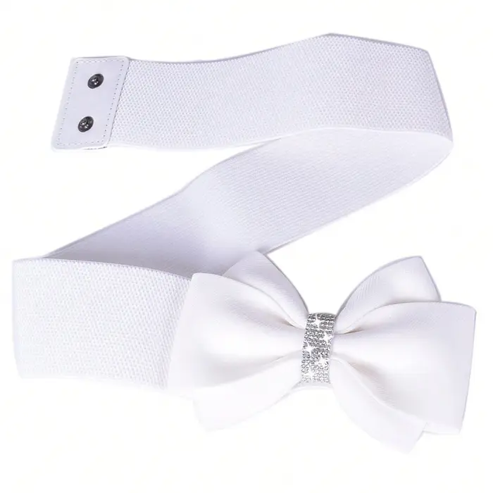 Ceinture blanche à nœud large et élastique pour femmes, ceinture de robe de soirée scintillante avec nœud, ceintures élégantes pour demoiselles d'honneur, tailles S à XL disponibles
