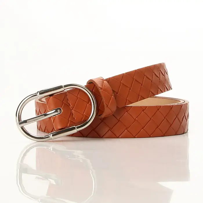 Ceinture en PU tressée tendance et unique pour femmes avec boucle en alliage, ceintures minimalistes tendance pour tous les jours à motifs diamants