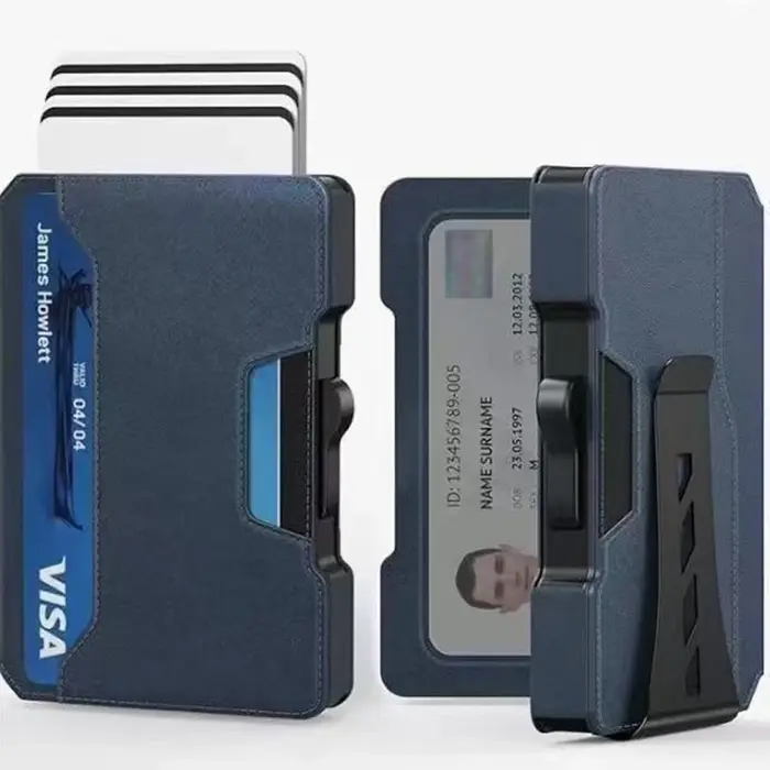 Portefeuille minimaliste pour hommes avec pince à billets, étui pour cartes pop-up en aluminium et f