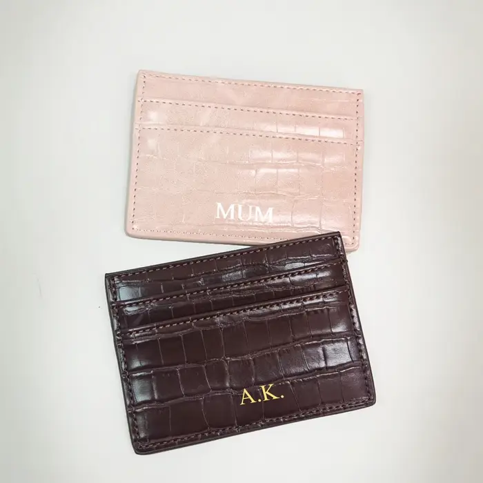 Porte-cartes de luxe en cuir de crocodile gravé avec lettres