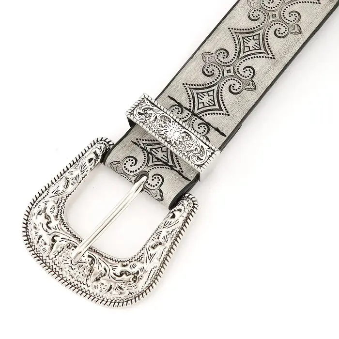 Ceinture vintage argentée avec boucle en métal sculpté de style western