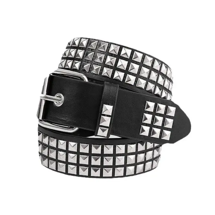 Ceinture à rivets en perles carrées, pyramide en métal pour hommes et femmes, matériel Punk, ceinture en jean Y2K, ceinture de styliste pour femmes