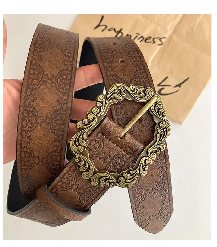 Ceinture vintage marron gaufrée style Hot Girl