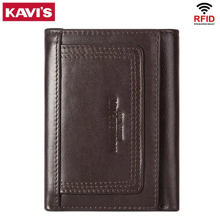 KAVIS Portefeuille à trois volets pour hommes, couleur unie, grande capacité, sac à fermeture éclair