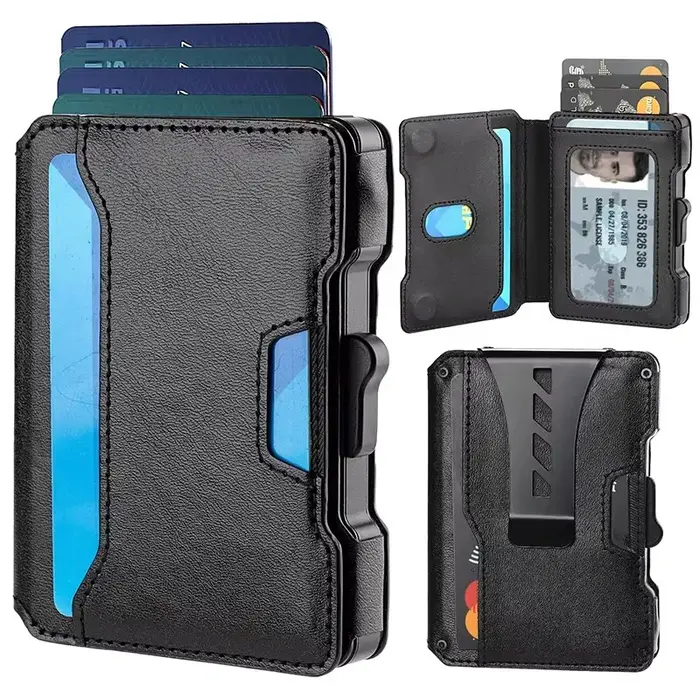 Portefeuille pour homme, portefeuille fin minimaliste pour homme avec pince à billets, portefeuille 
