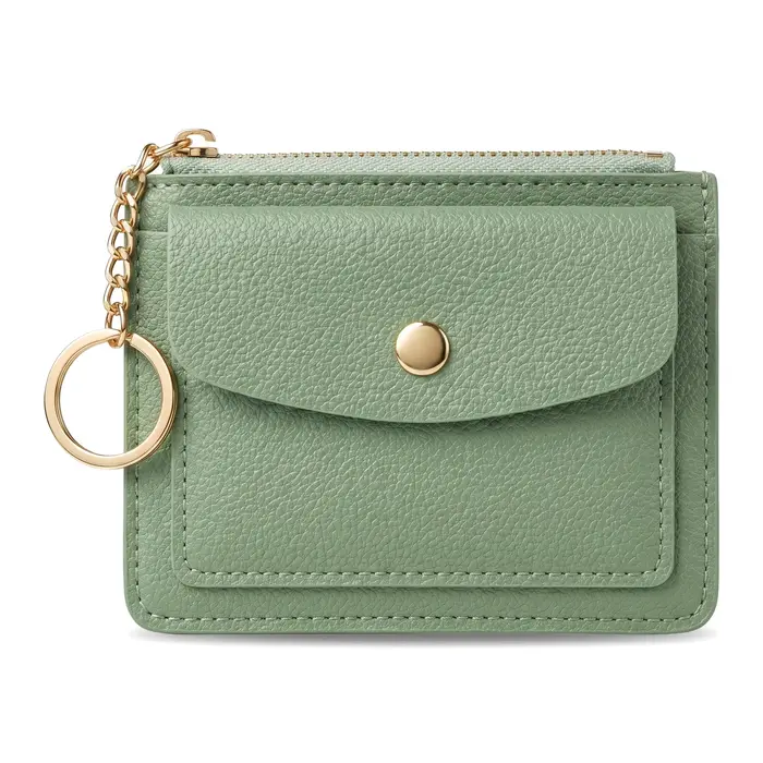 Portefeuille fin en cuir PU vert pour femme