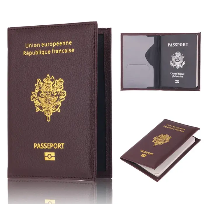 Couverture de passeport français en cuir PU