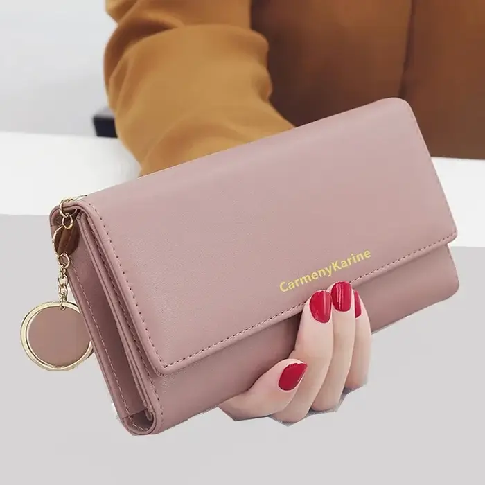 Mode femmes en cuir PU longs portefeuilles multi-fonctionnel pli sac à main frais femme pochette porte-carte