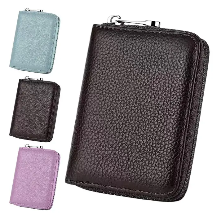 Portefeuille pour cartes en cuir PU de qualité supérieure, 20 emplacements, design accordéon, fermeture à glissière fine, protection pour cartes de crédit, accessoire pour hommes et femmes
