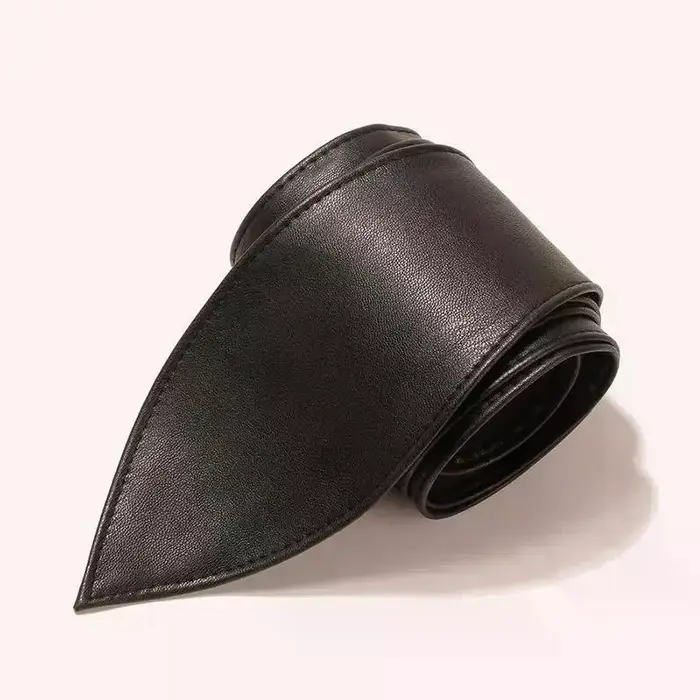 Ceinture large en cuir PU marron, blanc et noir, avec nœud, confortable, idéale pour les robes, tenues décontractées et de soirée