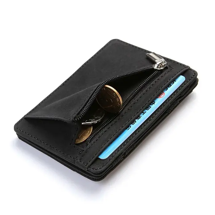 Mini hommes porte-carte portefeuilles fermeture éclair monnaie poche mince magique mâle portefeuille qualité PU cuir