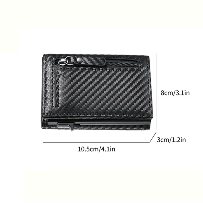 Portefeuille pour homme avec fermeture éclair, porte-monnaie, porte-cartes de crédit métallique à ouverture automatique, minimaliste, anti-RFID, idéal pour les cartes de visite