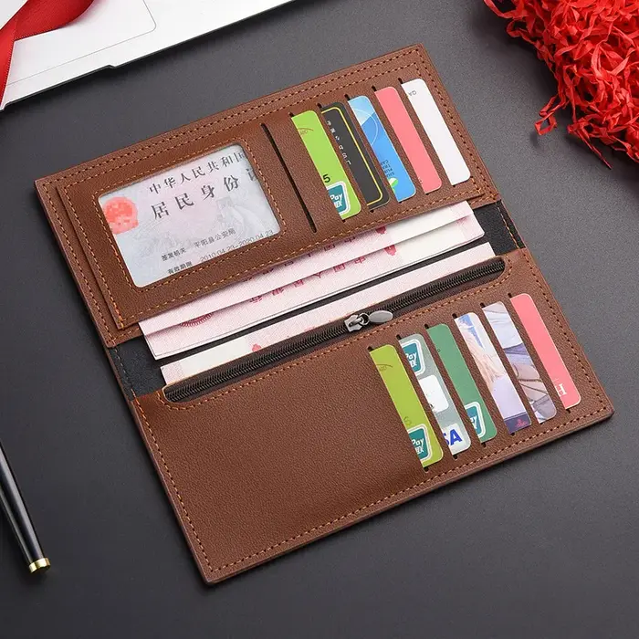 Nouveau Long portefeuille couleur café chéquier Style hommes grande capacité PU rétro