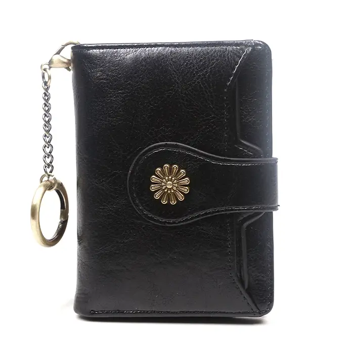 Portefeuille en cuir pour femmes, rétro court à deux volets, avec porte-carte de crédit détachable,
