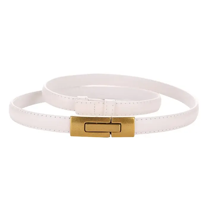 Ceinture fine en cuir véritable verni pour femmes, ceinture de taille réglable avec boucle en alliag