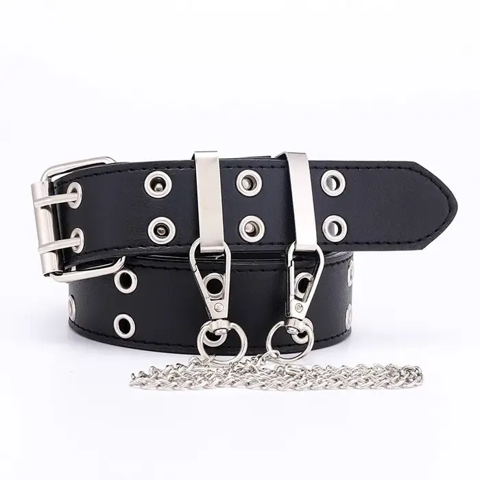 Ceinture gothique à Double anneau avec chaîne, ceinture en jean unisexe, boucle ardillon Punk, ceinture décorative, loisirs en alliage pour femmes, Double trou