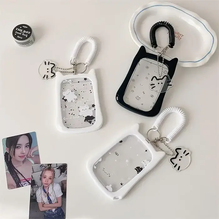 Porte-cartes photo chat mignon avec cordon élastique