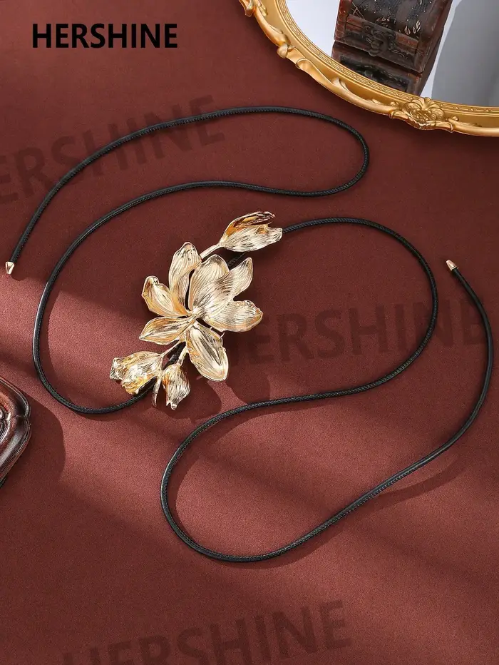 HERSHINE Ceinture ornée de lotus doré pour femme