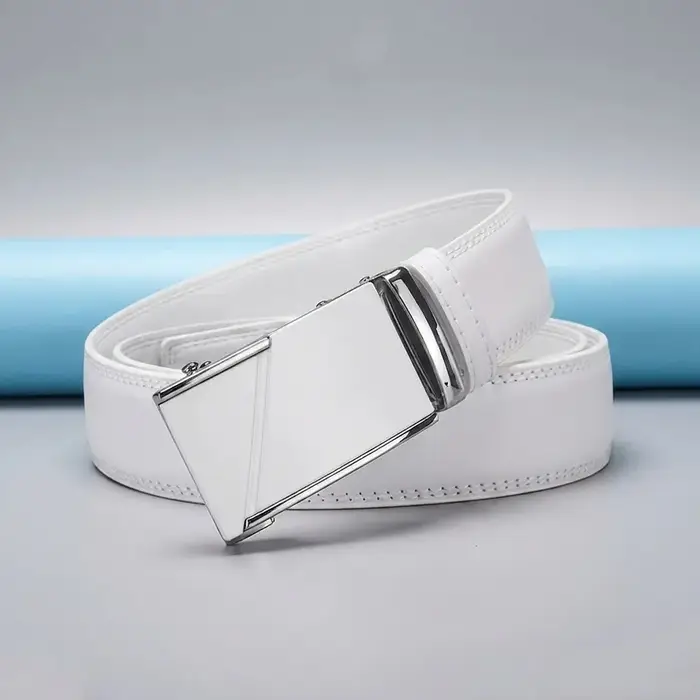 Ceinture classique blanche pour homme avec boucle automatique en alliage de zinc
