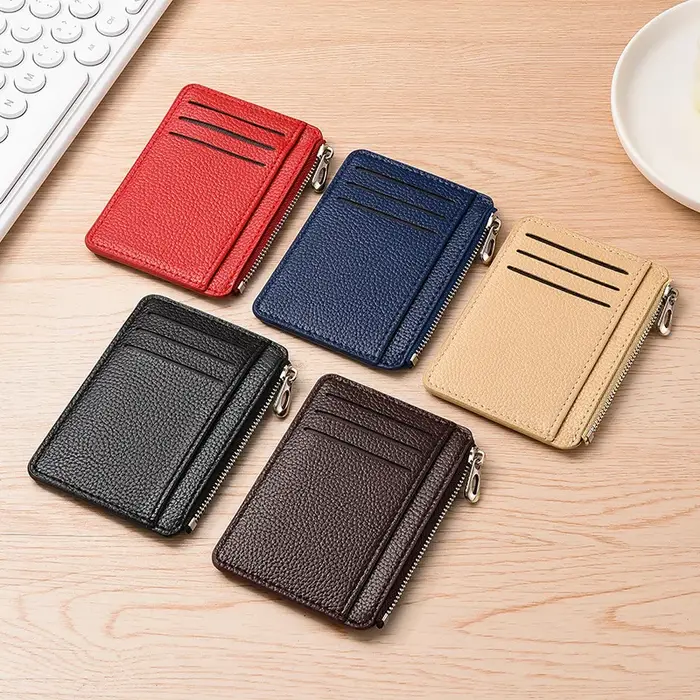 Portefeuille en cuir mince pour hommes, porte-cartes multi-fentes avec poche pour pièces de monnaie,