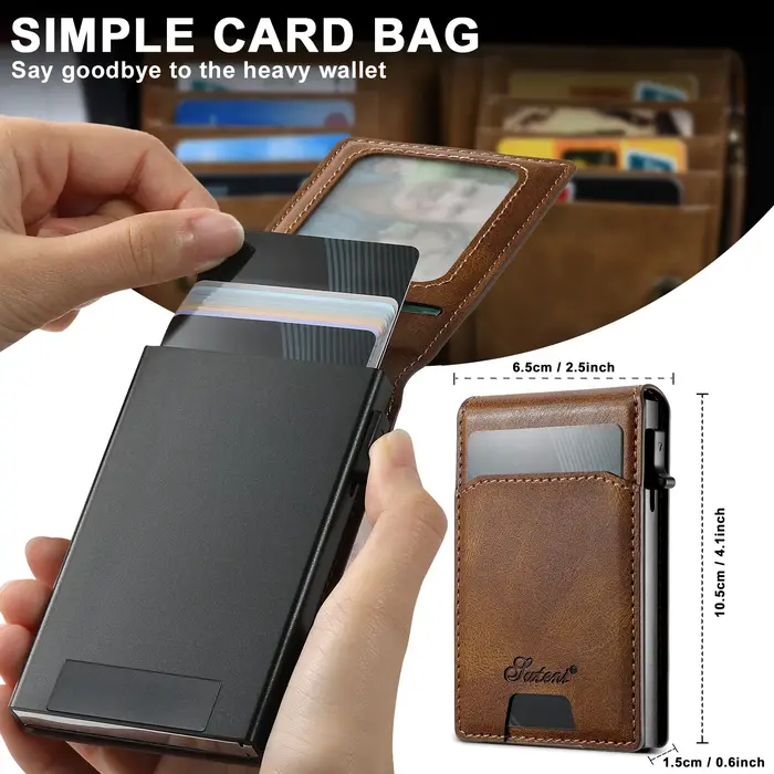 SUTENI portefeuille pour hommes porte-carte magnétique portefeuille support en cuir support pressant le bouton éjecère automatiquement la carte
