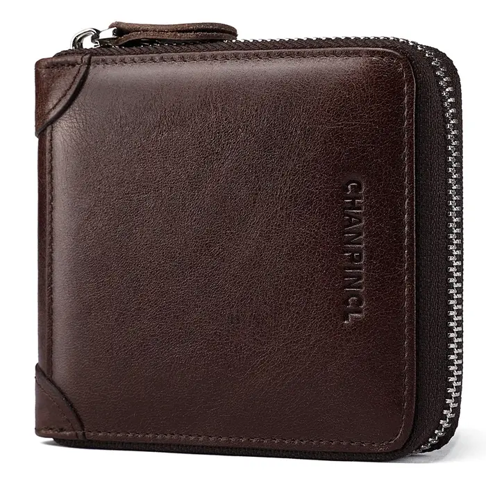 Portefeuille Homme Cuir Italien Vintage Fermeture Éclair Intégrale CHANPINCL – Poche à Pression, Blo