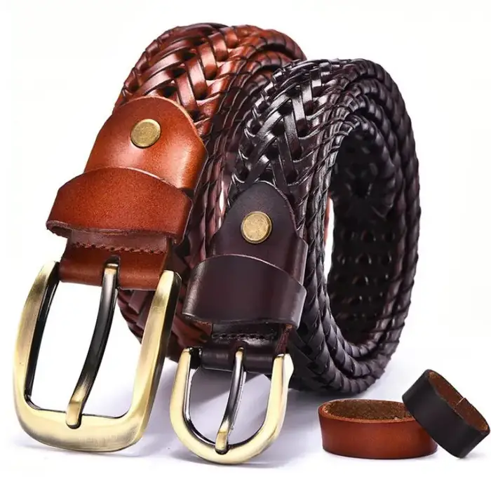 Ceinture tressée en cuir de vache véritable pour hommes et femmes
