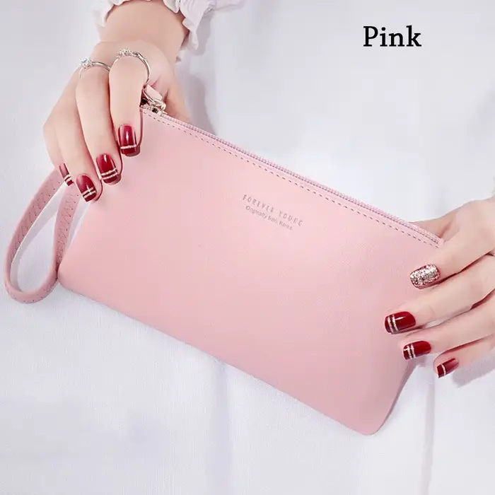 Sac à monnaie zippé en cuir PU pour femme, portefeuille long, pocommuniste pour sac à main